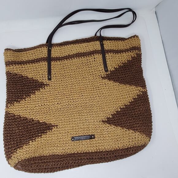 Lucky Brand Large  Woven tote bag with leather handles Great condition - Picture 1 of 12